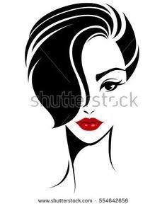 Lady with Flowing Hair Logo - illustration of women short hair style icon, logo women face on ...