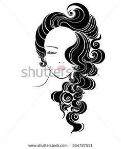 Girl with Flowing Hair Logo - Long hair style icon, logo women face on white background, vector ...