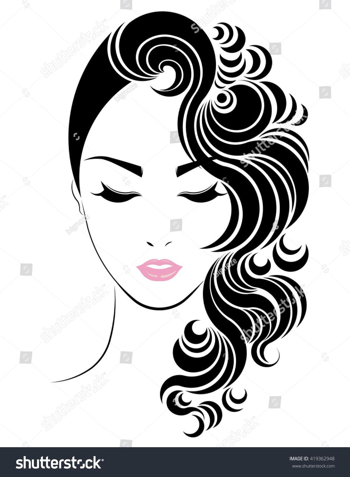 Women with Long Flowing Hair Logo - Long hair style icon, logo women face on white background, vector ...