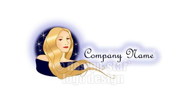Lady with Flowing Hair Logo - Woman with flowing hair and sparkling stars logo design - Logos for ...
