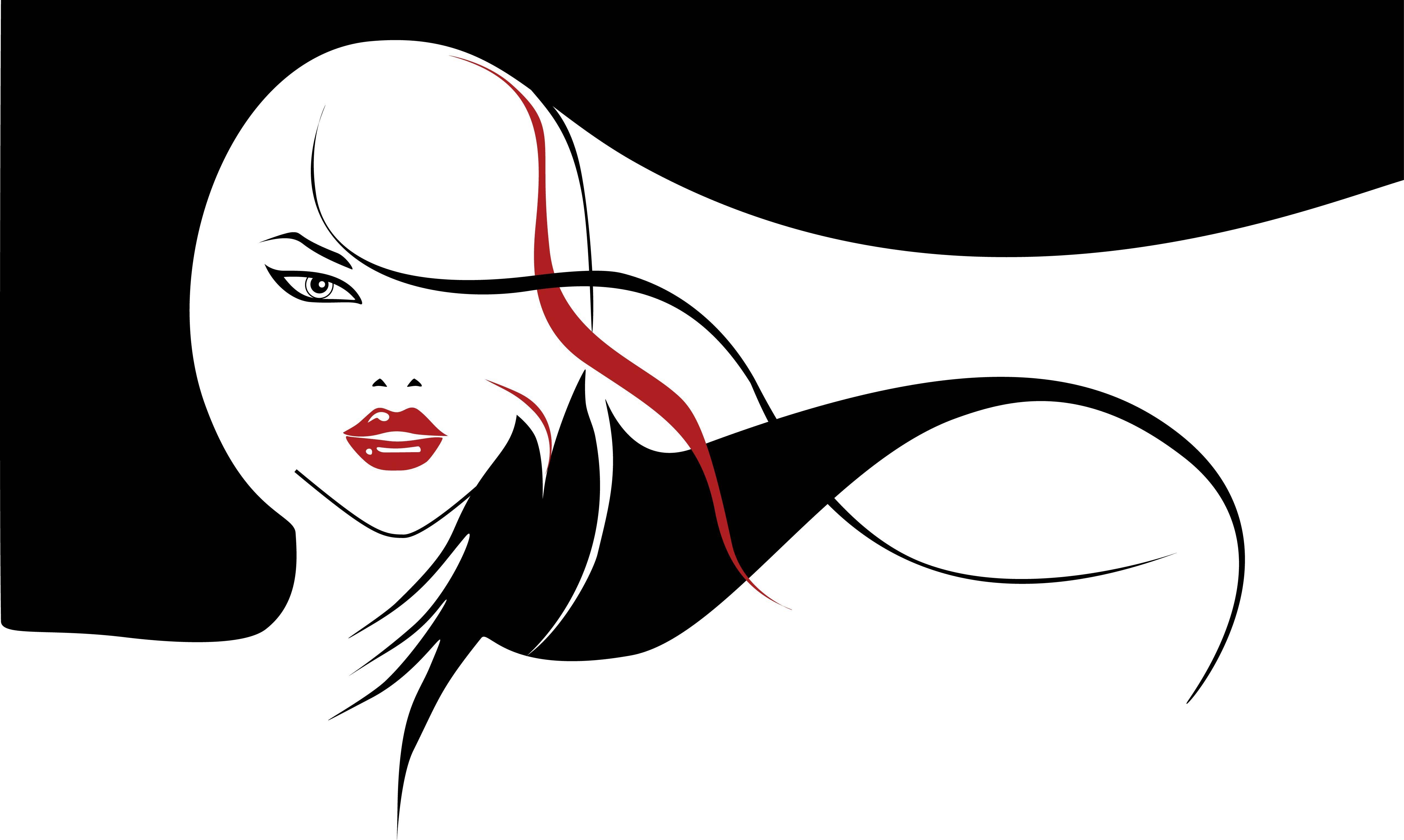 Girl with Flowing Hair Logo - Black and white girl