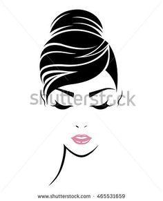 Girl with Flowing Hair Logo - Long hair style icon, logo women face on white background, vector