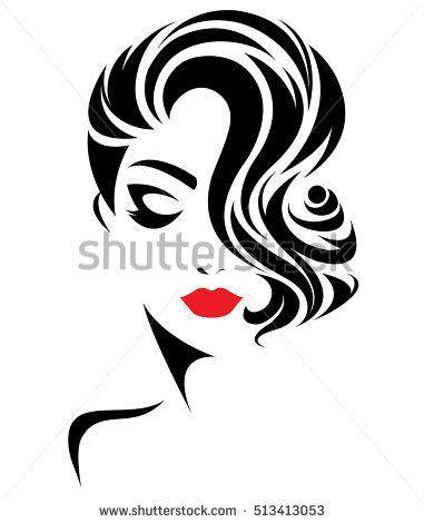 Women with Long Flowing Hair Logo - illustration of women short hair style icon, logo women face on ...