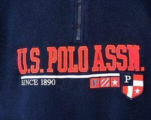 Half Red Half Blue U Logo - US POLO ASSN L Jacket Half Zip Fleece Coat VTG Navy Flags ...