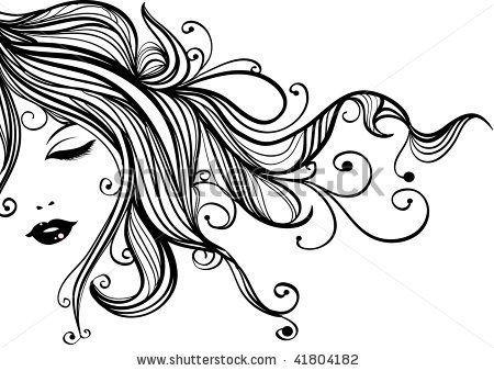 Girl with Flowing Hair Logo - Hand Drawn Fashion Female Portrait, Woman With Long Flowing Hair