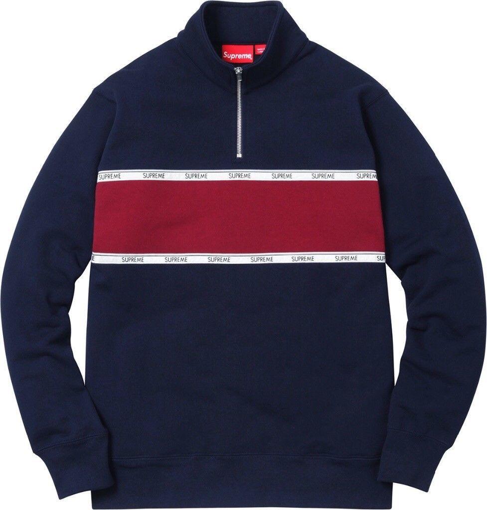 Half Red Half Blue U Logo - Supreme Logo Tape Stripe Half Zip 17ss / sweater / pullover | in ...