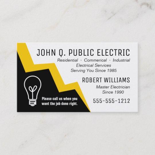 Lightning Bolt Business Logo - Light Bulb Lightning Bolt Electrician Electrical Business Card