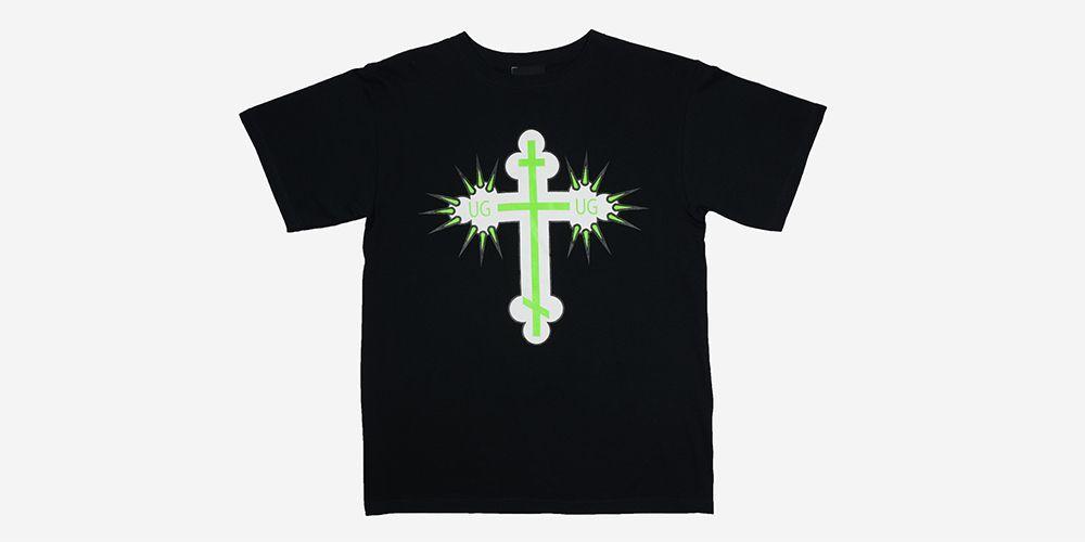 White Green Cross Logo - UNDERGROUND SPIKE CROSS T-SHIRT - GREEN ON BLACK - Underground
