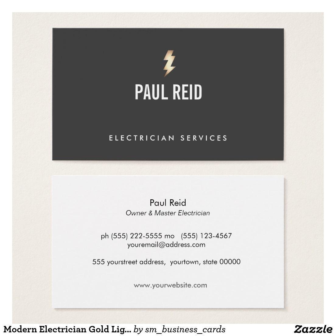 Lightning Bolt Business Logo - Modern Electrician Gold Lightning Bolt Logo Black Business Card ...