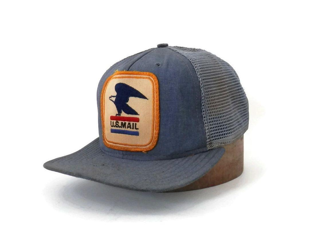 Post Office Blue Eagle Logo - Vintage US Post Office Cap Blue Denim and Mesh w/American Eagle ...