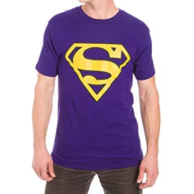 Purple Superman Logo - Superman Yellow Logo Mens Purple Tee S: Clothing
