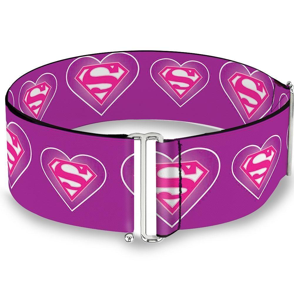 Purple Superman Logo - Cinch Waist Belt - Superman Logo in Heart Purple/White/Pink - Buckle ...