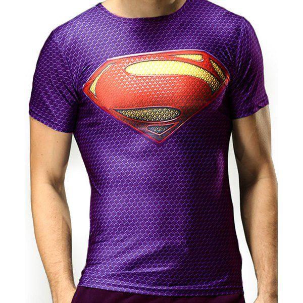 Purple Superman Logo - Wholesale Trendy Skinny Round Neck 3D Superman Logo Pattern Short