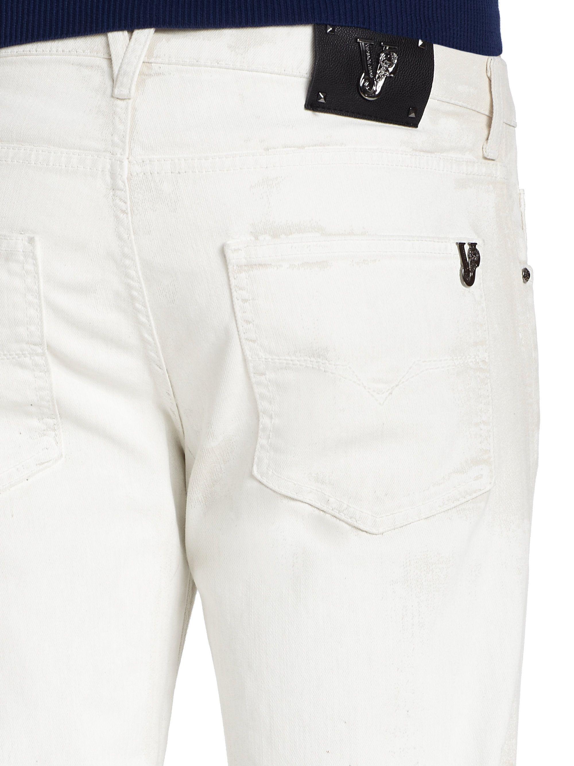 Denim and White Logo - Versace Jeans Logo Straightleg Jeans in White for Men - Lyst