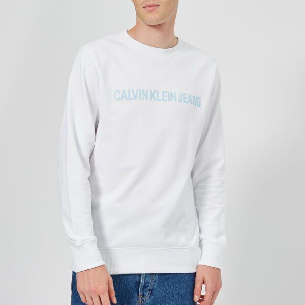 Denim and White Logo - Calvin Klein Jeans Men's Institutional Logo Sweatshirt