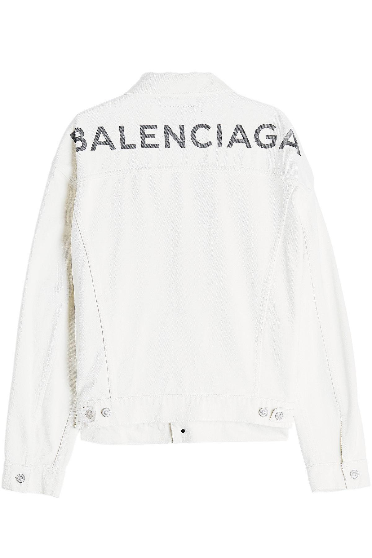 Denim and White Logo - Balenciaga Logo Back Denim Jacket in White - Lyst