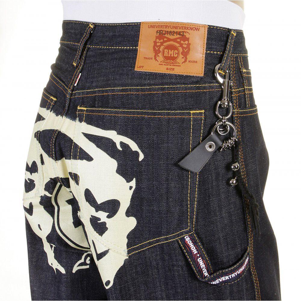 Denim and White Logo - Mens Jeans Shorts with Off White Logo Print by RMC UK | Buy today