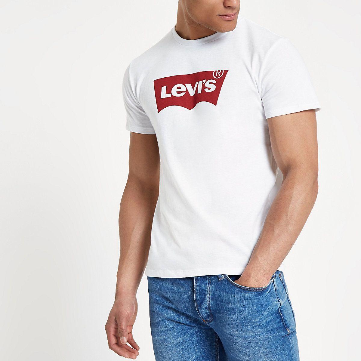 Denim and White Logo - Levi's White Logo Print Crew Neck T Shirt Shirts Shirts