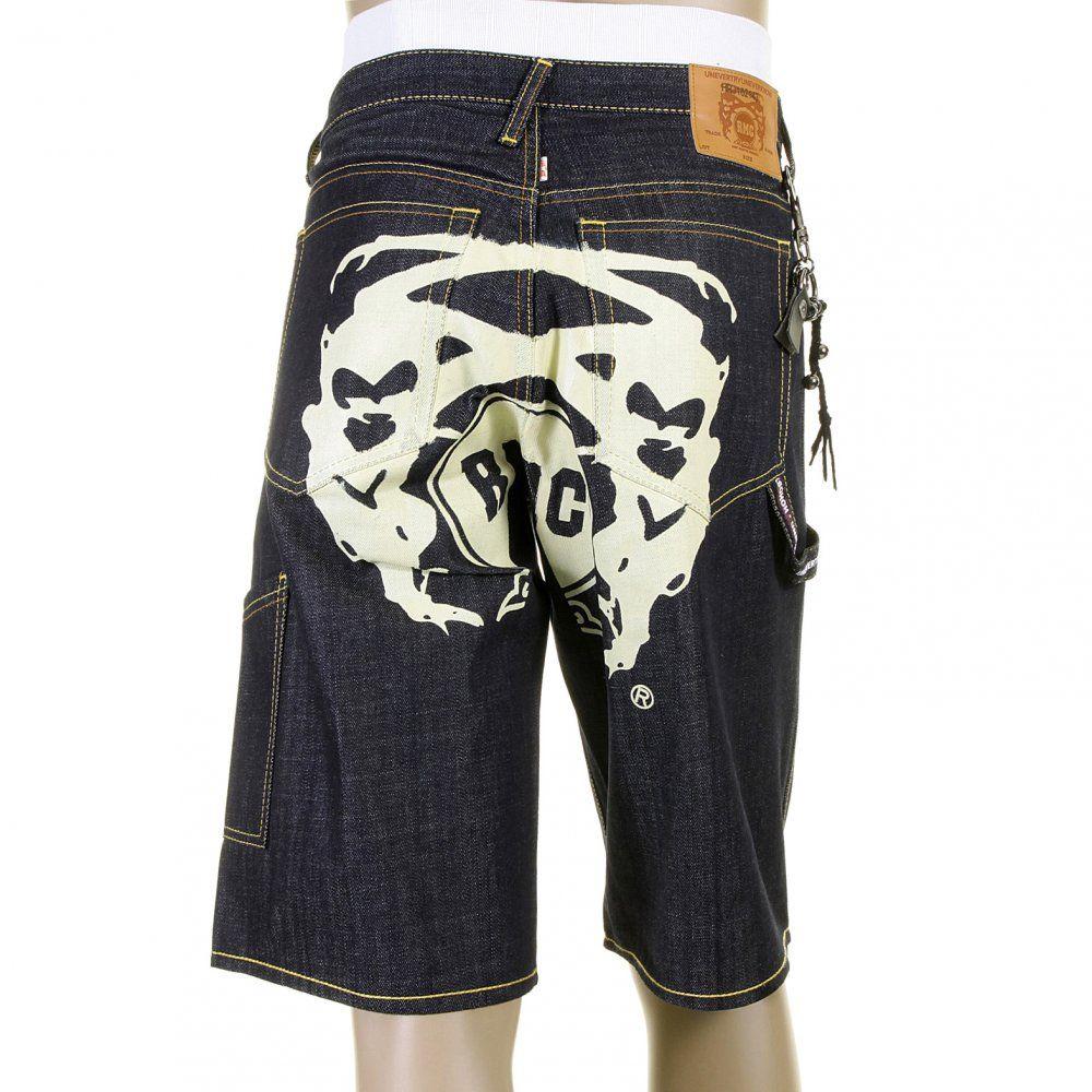 Denim and White Logo - Mens Jeans Shorts with Off White Logo Print