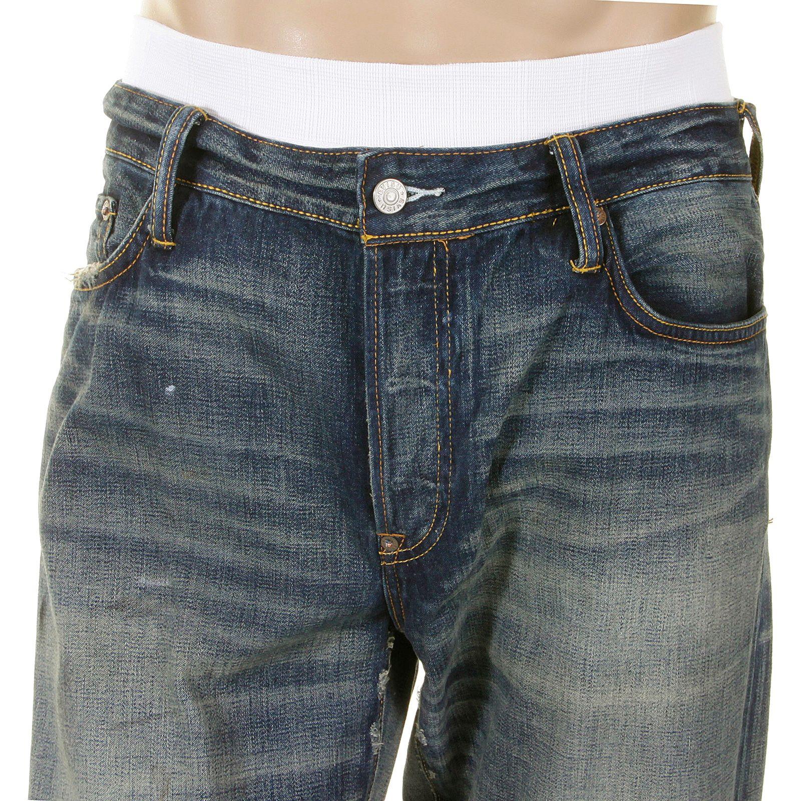 Denim and White Logo - Evisu Denim Jeans Featuring Whiskered and Faded Details