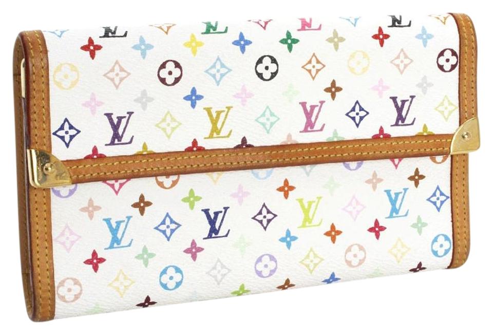 Rainbow Louis Vuitton Logo - Louis Vuitton White Multicolor Murakami Rainbow Great Checkbook