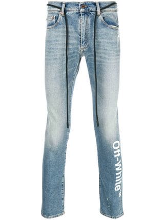 Denim and White Logo - Off-White logo slim-fit jeans $765 - Buy Online - Mobile Friendly ...