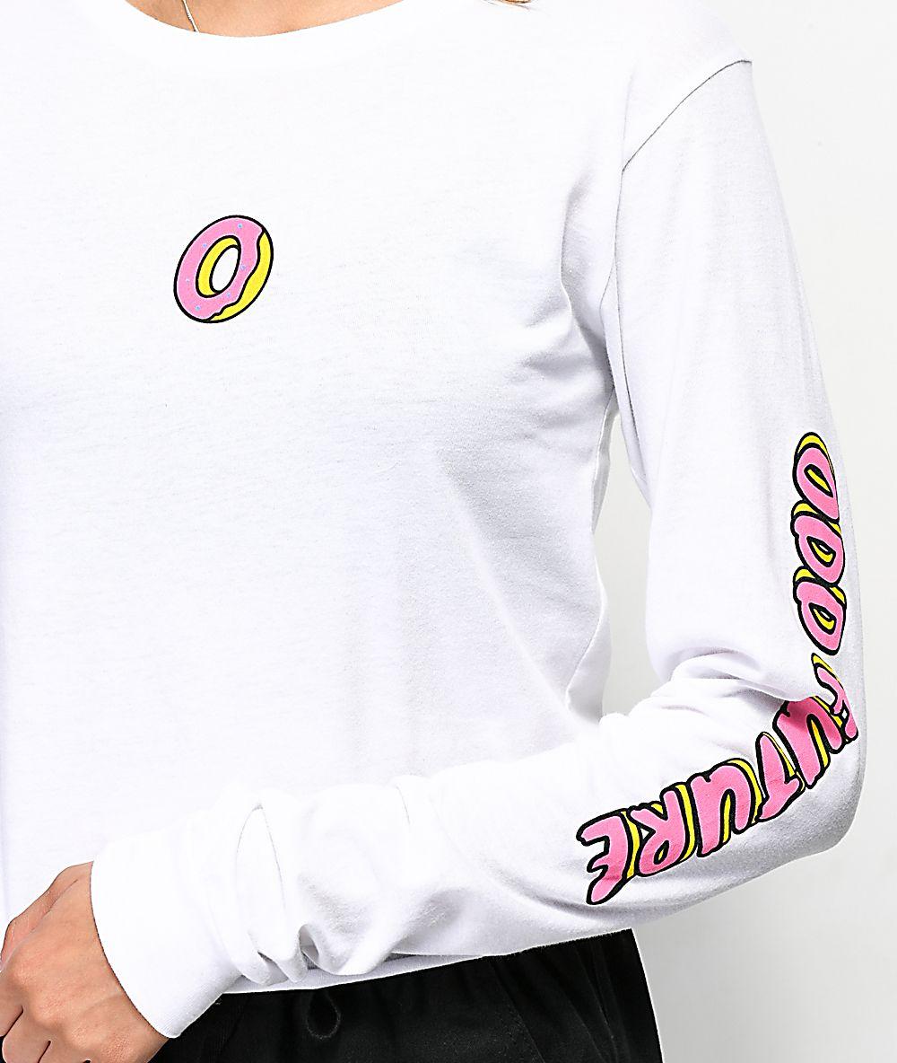 Odd Future Donut Logo - Womens Clothing Odd Future Donut Logo White Crop Long Sleeve T Shirt