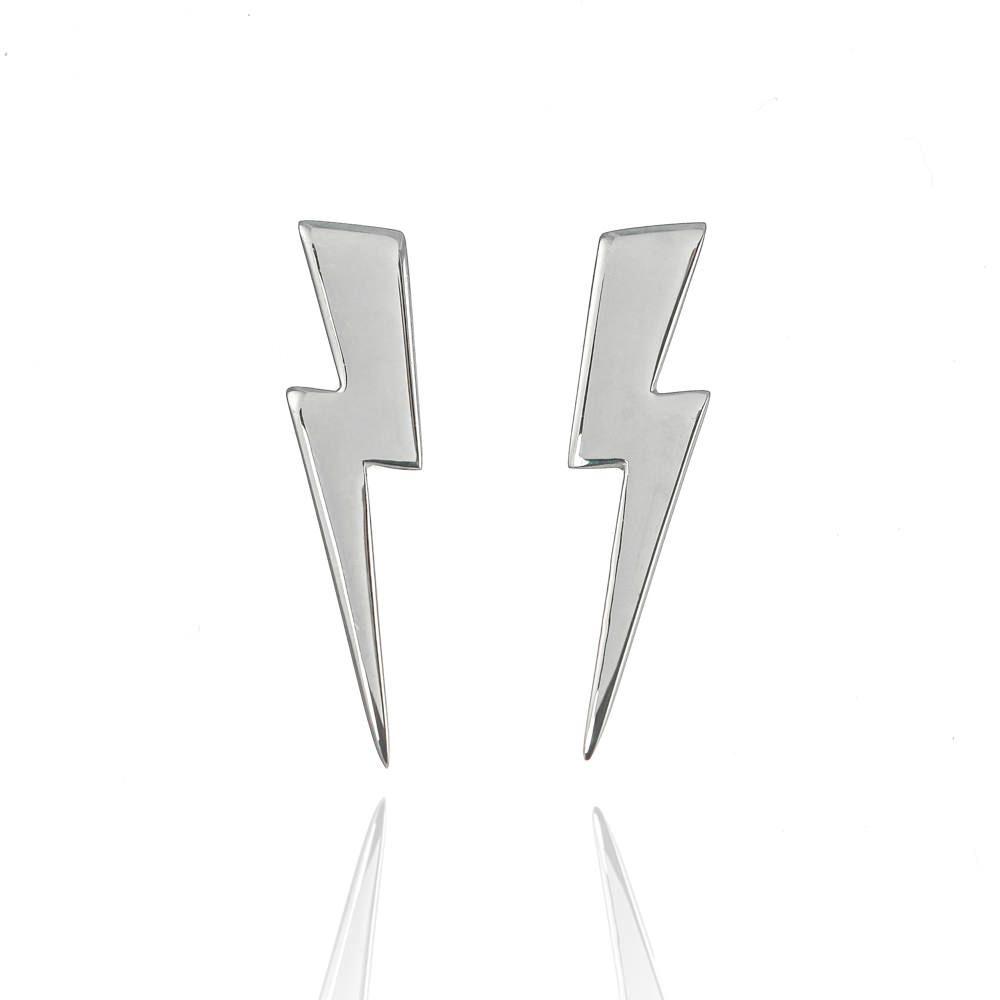 Silver Lightning Bolt Logo - Silver Large Lightning Bolt Earrings in Britain
