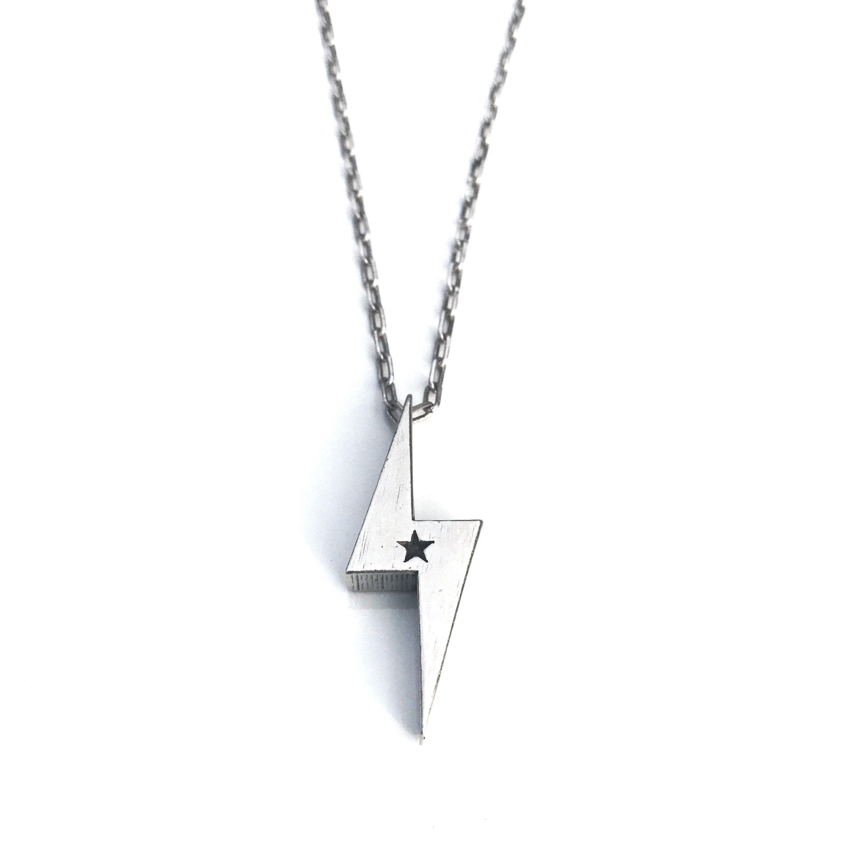 Silver Lightning Bolt Logo - STRENGTH Lightning Bolt Necklace - Sterling Silver HONOR EMBLEM ...