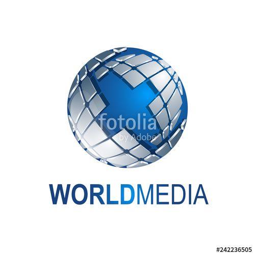 Grey Globe Logo - Abstract three dimensional shapes World Media globe logo template