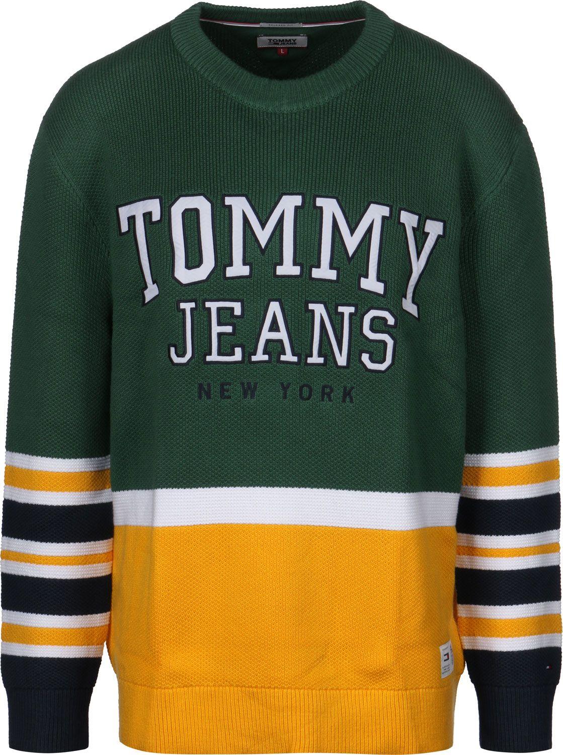 Yellow Striped Logo - Tommy Jeans Colorblock Logo sweater green yellow striped