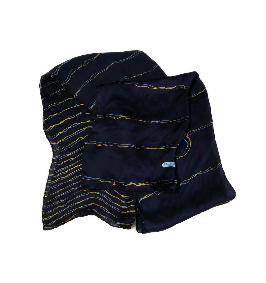 Yellow Striped Logo - Salvatore Ferragamo Blue & Yellow Striped Logo Silk Scarf/Wrap - Tradesy