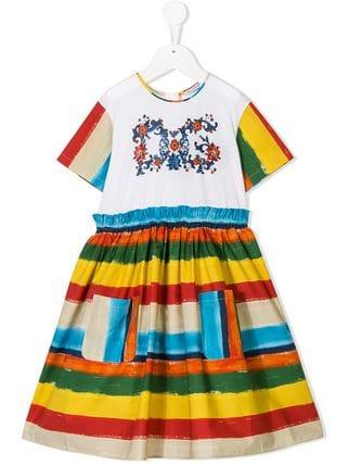 Yellow Striped Logo - Dolce & Gabbana Kids Majolica striped logo dress $171 Online