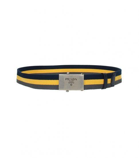 Yellow Striped Logo - Prada Yellow Striped Logo Buckle Belt for Men Online India at