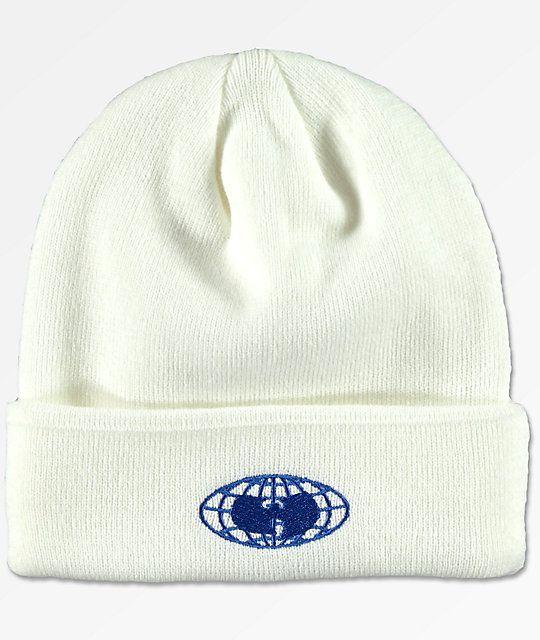 Grey Globe Logo - Wu Wear Wu Tang Globe Logo White Beanie