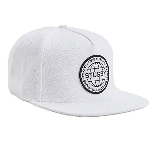 Who Has a Globe Logo - Amazon.com: Stussy Globe Cap Snapback Hat (White): Clothing