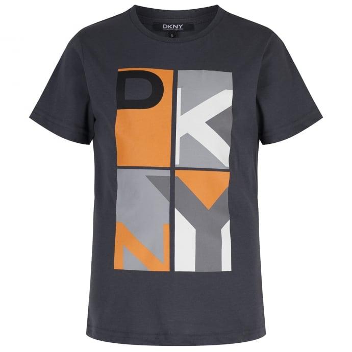 Orange and White Logo - DKNY Boys Charcoal T-Shirt with Orange and White Logo Print - DKNY ...