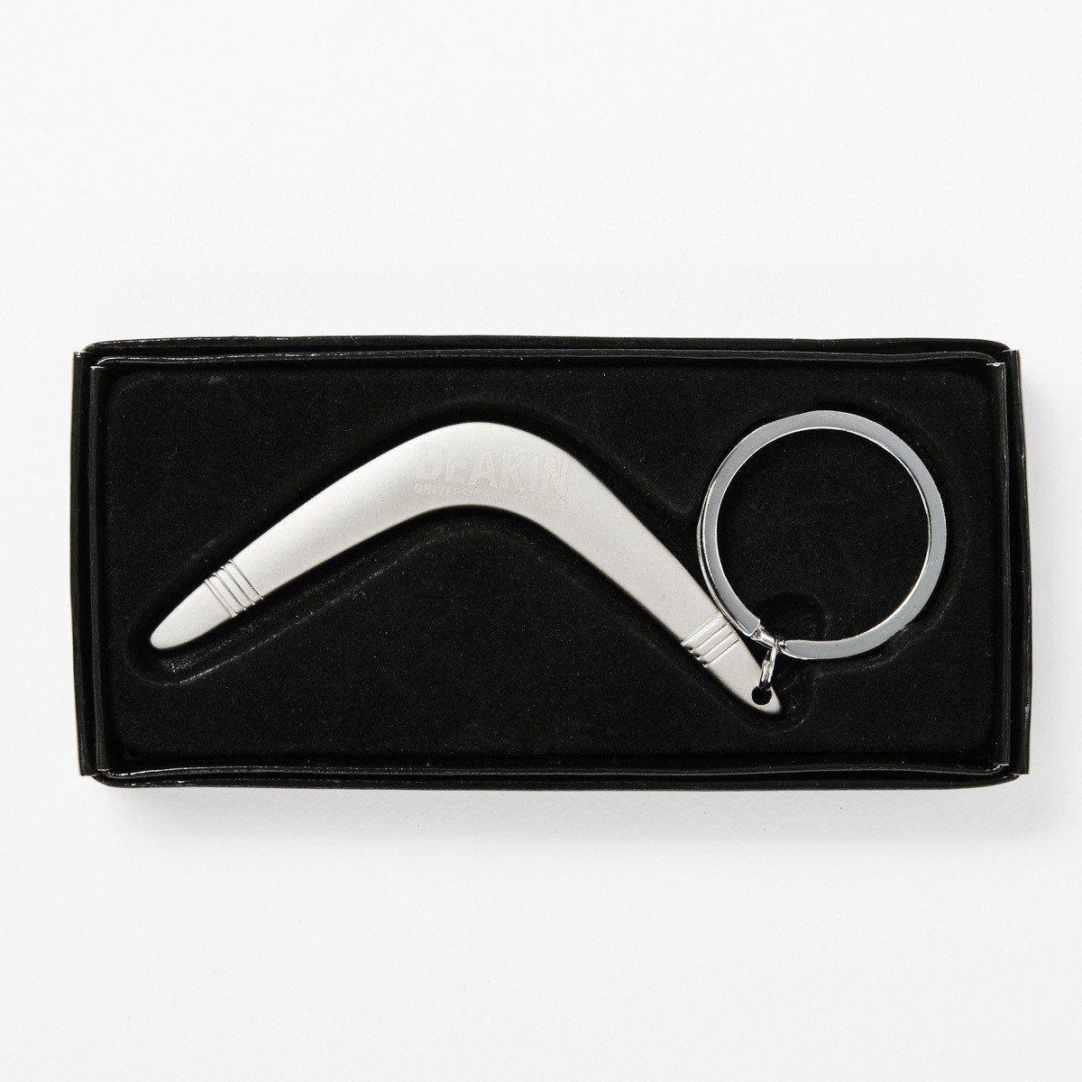 Silver Boomerang Logo - Silver boomerang keyring - Deakin University shop