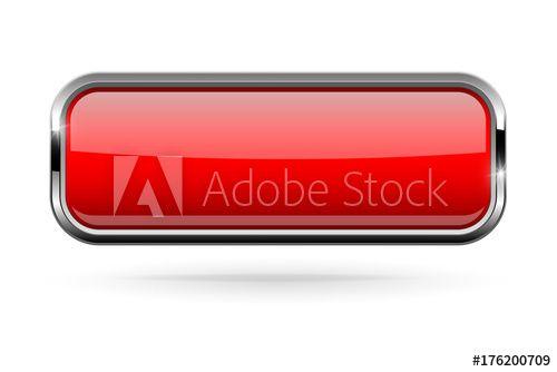 3D Rectangle Logo - Red rectangle button with bold chrome frame. 3D shiny icon