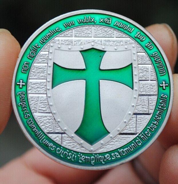 Green Crusaders Logo - Green Knights Templar Round Souvenir Coin Crusaders Cross Silver ...