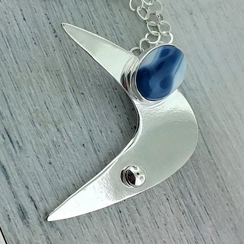 Silver Boomerang Logo - Sterling Silver Boomerang Necklace with Blue Opal – Smashfire Designs