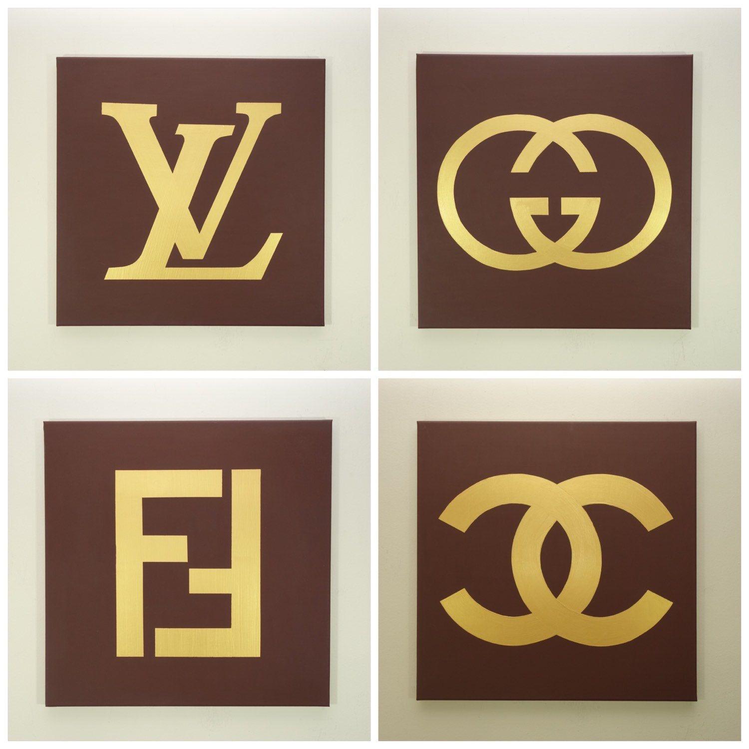 Gold Fendi Logo - Louis Vuitton, Gucci, Fendi and Chanel Paintings Set of Four, each
