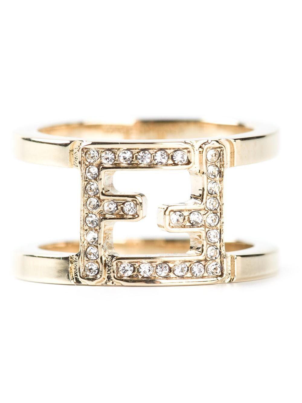 Gold Fendi Logo - Lyst - Fendi Double Band Ring in Metallic