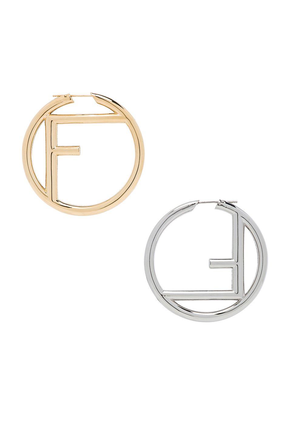 Gold Fendi Logo - Fendi Logo Hoop Earrings in Soft Gold & Palladium | FWRD