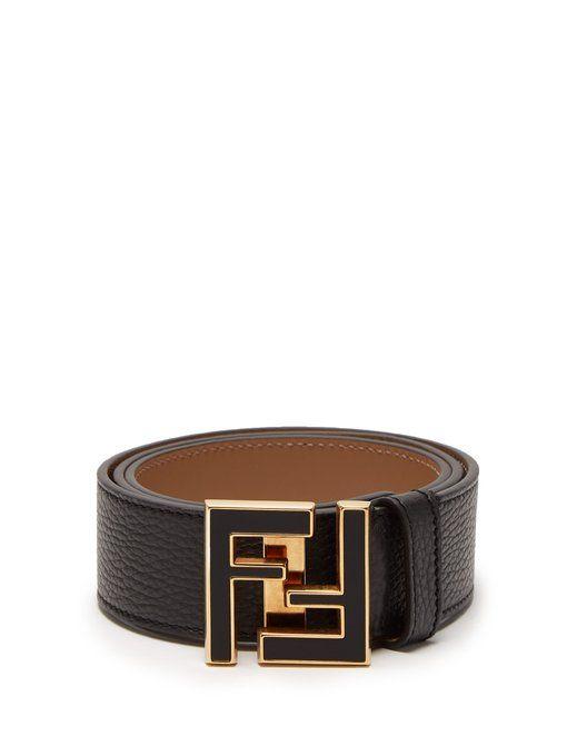Gold Fendi Logo - Fendi - Ff Logo Buckle Leather Belt - Mens - Black Gold | ModeSens