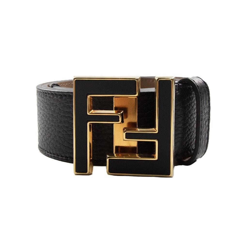 Gold Fendi Logo - Fendi FF Gold Logo Leather Belt Black | ONU