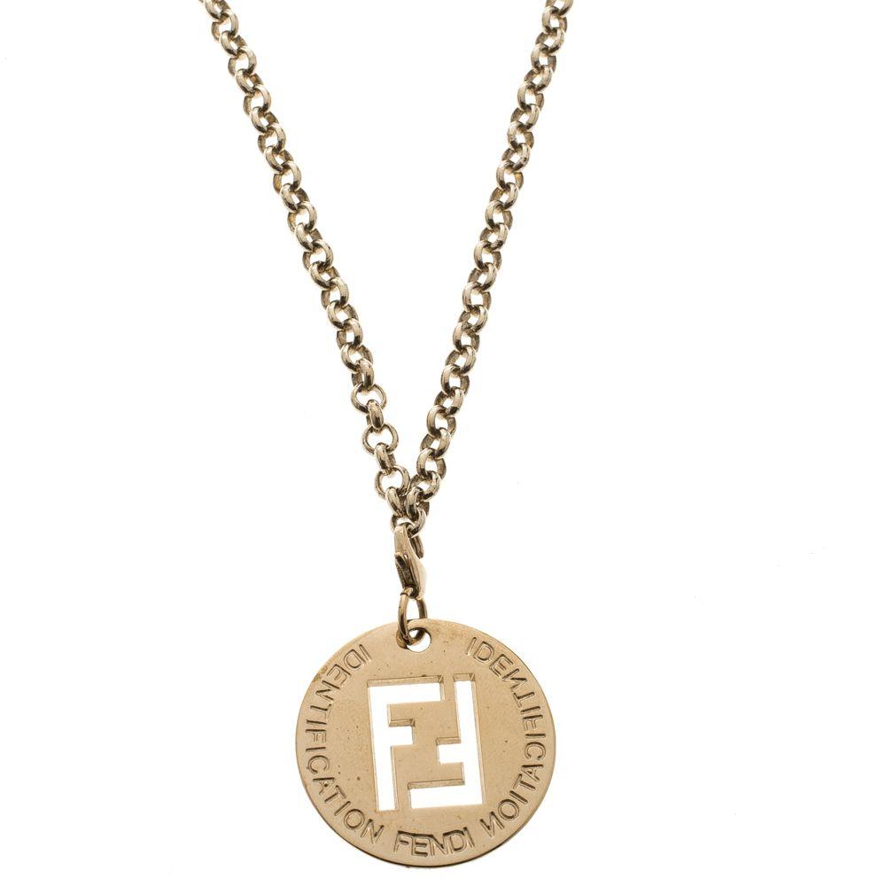 Gold Fendi Logo - Buy Fendi Logo Gold Tone Pendant Charm Rolo Chain Necklace 122973 at ...