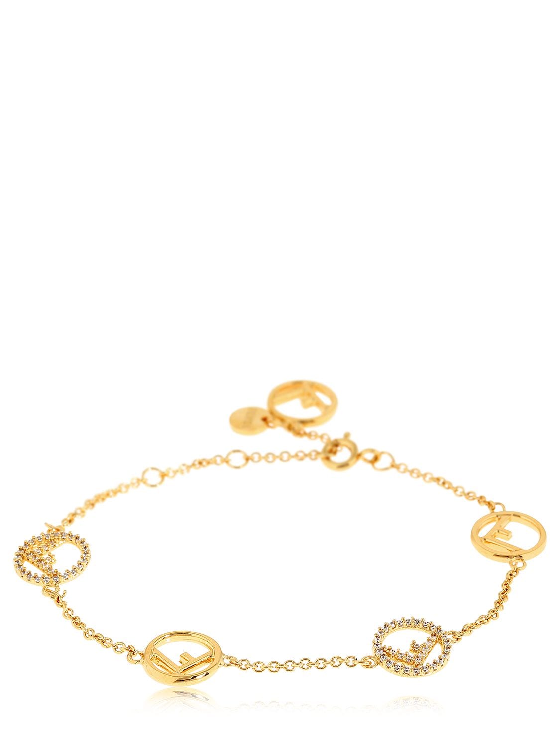 Gold Fendi Logo - Fendi Logo Charms Bracelet In Gold/Crystal | ModeSens