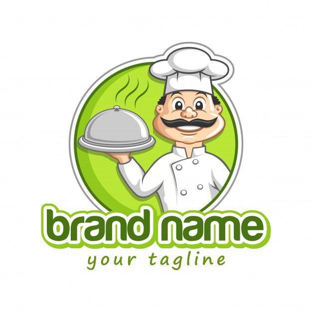 Food Tray Logo - A chef serves food on a tray restaurant mascot logo template Vector ...
