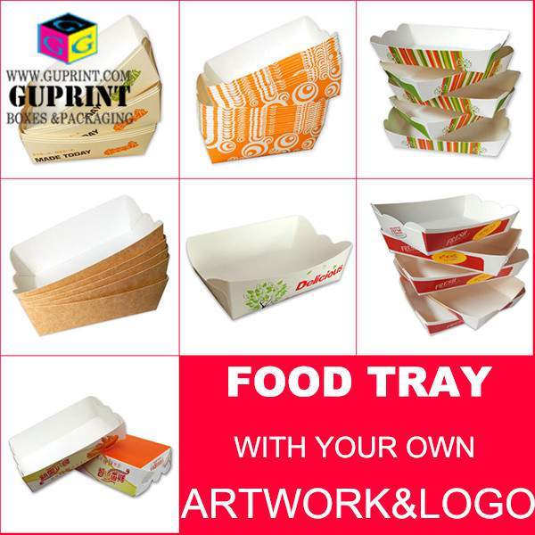 Food Tray Logo - Custom LOGO Guprint White Paper Boat Shaped Food Box. Disposable